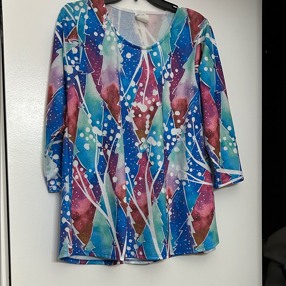 Women’s Multicolor Abstract Long Sleeve Scoop Neck Top